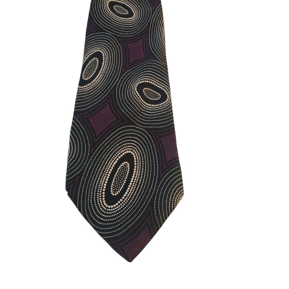 Brandini Mens Tie Necktie Luxury Italian Silk Black Cream Purple Pin Dots Office